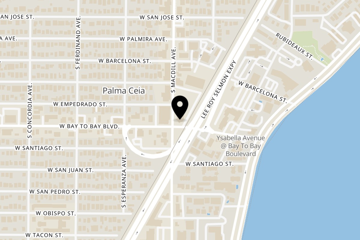 Map showing the location of Byblos on 2832 S MacDill Ave in Tampa